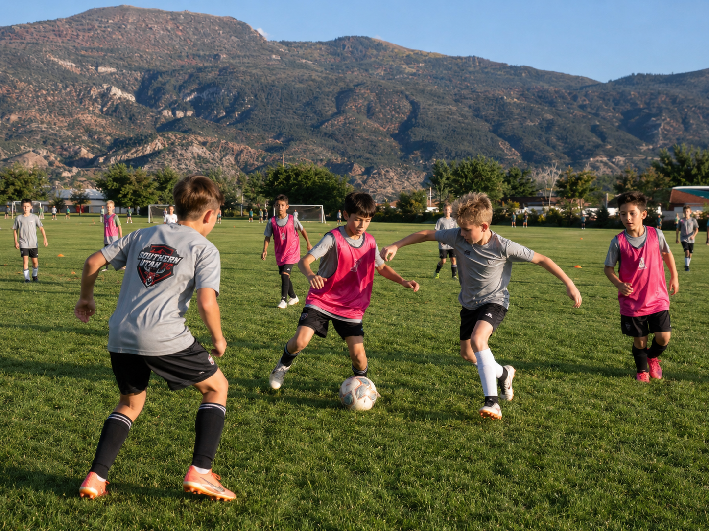 Players competing during a Southern Utah FC summer camp session